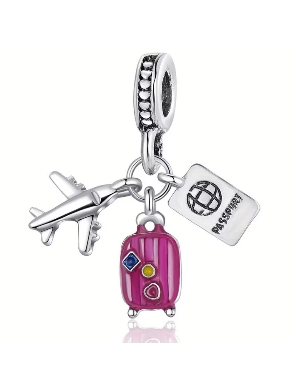 Silver Travel Charm Pink Suitcase